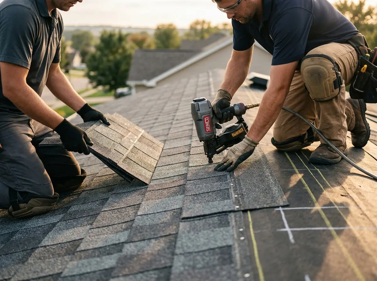 Professional roofer working on a residential roof in Lealman